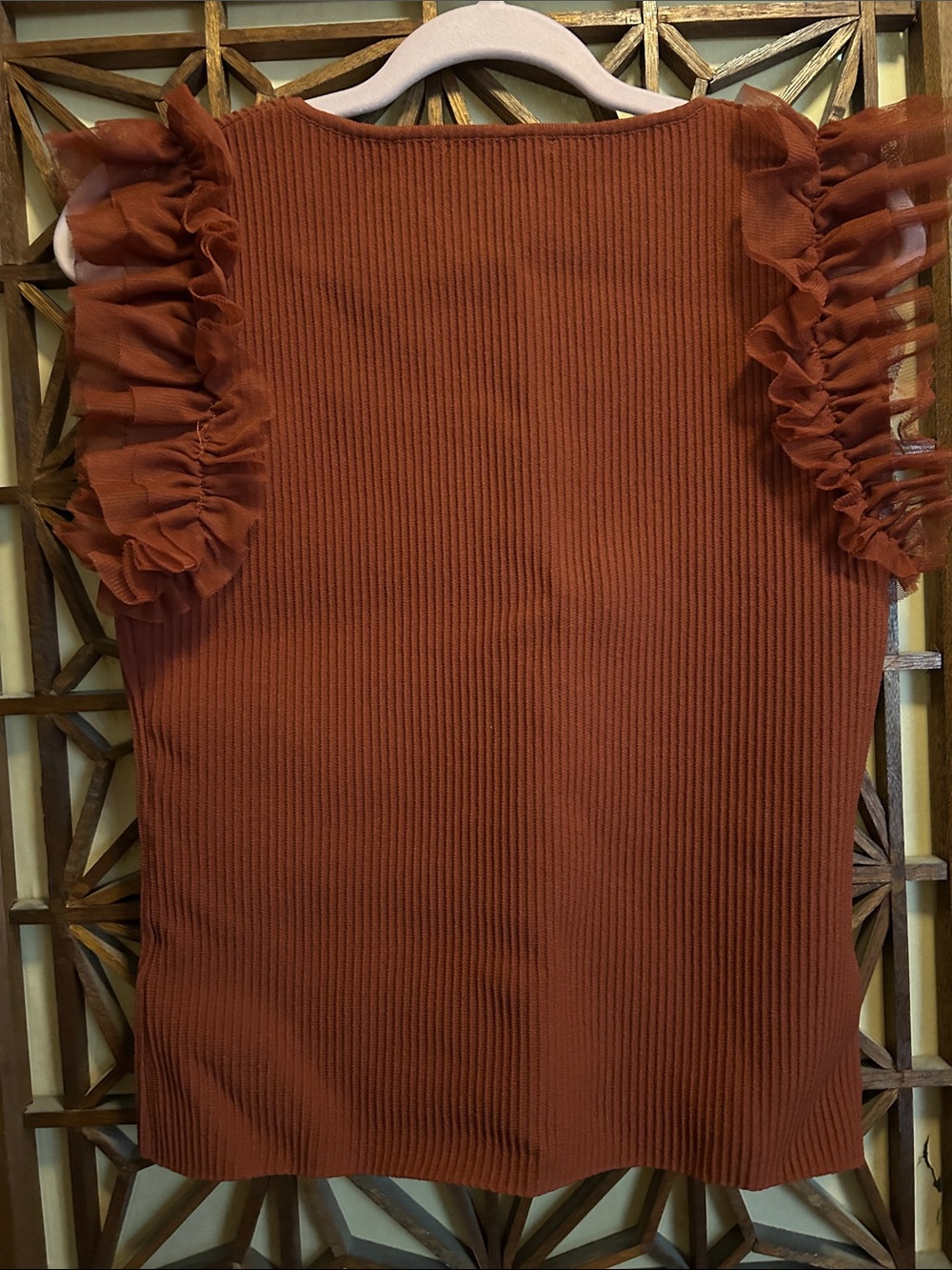 Bailey 44 Rust Ruffled Sleeve Ribbed Tank Rust size L Large - Picture 4 of 5